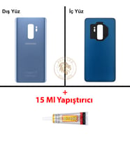 Samsung Galaxy S9 Plus Mavi Renk Arka Kapak + B7000 Yapıştırıcı Arka Cam Batarya Kapağı Pil Kapağı Lazer Kesim Back Cover Galaxy S9 Plus Uyumlu