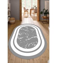 Dijital Baskılı Kaymaz Taban Yıkanabilir Oval Salon Halısı Mutfak Halısı Yolluk NDO-HY-1383 (Gri)