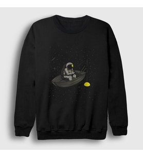 Presmono Unisex Siyah Moon Fishing Astronaut Space Astronot Uzay Sweatshirt 283260tt