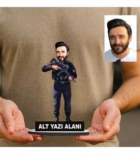 Kişiye Özel Jandarma Uzman Çavuş Karikatürlü 18 cm MDF Masaüstü Biblo - Jandarma Uzman Çavuş Hediyesi Yeni İş ve Meslek Hediyesi