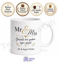 Mr & Mrs Yazılı Kupa Bardak Sevgiliye Hediye Özel Tasarım Baskılı Kupa
