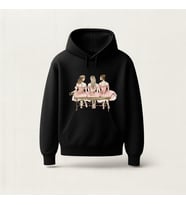 Üç Balerin Baskılı Hoodie Sweatshirt (Siyah)