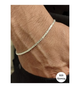 925 Ayar Gümüş 2 mm Parlak Kare Kral Erkek Gümüş Bileklik