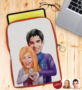 BK Gift Kişiye Özel Sevgililer Karikatürlü Taşınabilir Koruyucu Tablet Kılıfı & Organizer Çanta - Turuncu-89