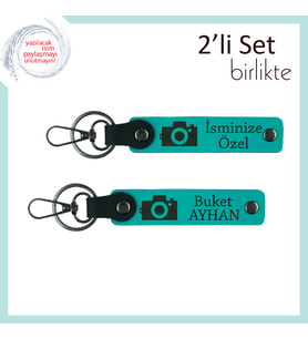 Deklanşöre Basanlara Hediye, Fotoğraf Makinesi Temalı 2’li Anahtarlık Seti, Koyu Turkuaz-K Turkuaz