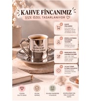 Premium Silver Tekli Türk Kahvesi Fincanı 2 Parça Kişiye Özel Tasarım Fotoğraf Logo İsim Baskılı