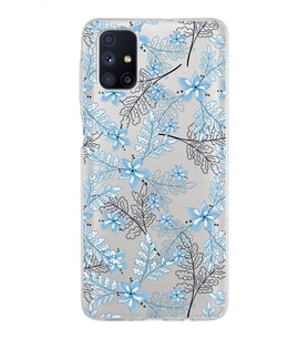 Samsung Galaxy M51 Kapak Floral Mavi Tasarımlı Şeffaf Silikon Kılıf