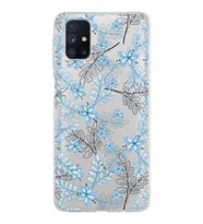 Samsung Galaxy M51 Kapak Floral Mavi Tasarımlı Şeffaf Silikon Kılıf