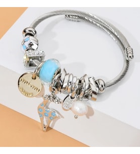 Pandora Model Bileklik Geyik Charmlı Gümüş Şık Bileklik Mavi