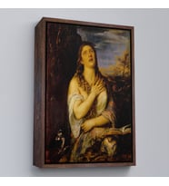 Çerçeveli Titian Tiziano Vecellio'un 'Tövbe Eden Magdalene' Eseri Kanvas Tablo (Altın)