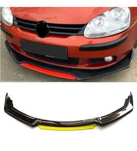 Vw Golf 5 Sarı Renkli Şeritli Dilli Ön Lip 4 Prç Parlak Siyah ABS