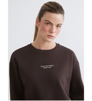 LCW Comfort Kahverengi Nakışlı Oversize Kadın Kalın Sweatshirt