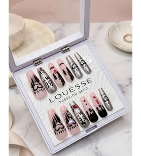 Louésse Rebel Love Drip Takma Tırnak 12’li Siyah Akış Desenli Taşlı Gece Glam Nail