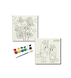 Okul Etkinliği-2'li Tuval Boyama Seti. 20x20 Cm Uv Baskı 6 Akrilik Boya 1 Fırça-model-220