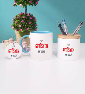 Optisyen Kupa Bardak Mavi Kalemlik ve Anahtarlık