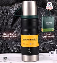 Kişiye Özel Stanley Tarzı Mat Siyah Renk 680 ML  +2 150ML Bardak Kapaklı Özel Çantasında Vakumlu Premium Paslanmaz Çelik Termos GDTK-90002