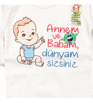Unisex Beyaz Anne Ve Babam Dünyam Sizsiniz Basıkılı Uzun Kollu Zıbın