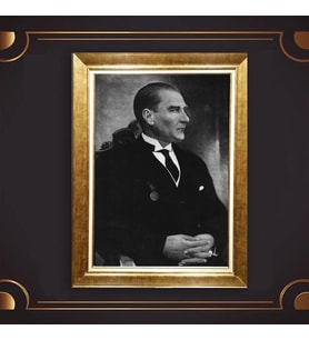 Altın Varaklı Çerçeveli Paspartulu Atatürk Tablo nl02A250 (Gold)