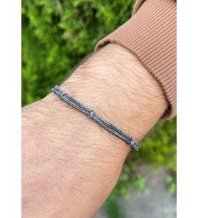 Çift Zincir Oksitli Gümüş Kazaziye Bileklik : Altın - 19 cm : Altın - 21 cm : Altın-Gümüş - 19 cm (Oksitli)