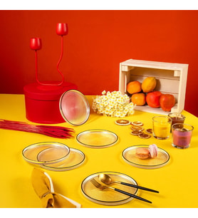 Fecra Loren 6'lı Pasta Tabağı Seti Siyah Fileli 16 Cm