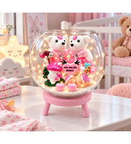 Anne Bebek Yeni Doğan Hediyelik Yeni Bebek Peluş Ayıcıklı Akvaryum Cam Fanus Buketi Ayaklı Kaideli Peri Led Işıklı Kız