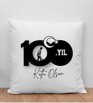 BK Gift 29 Ekim Tasarımlı Beyaz Kırlent Yastık-1, 29 Ekim Hediyesi, Trend Yastık, 100.Yıl Hediyesi