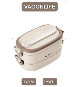 Vagonlife BENTO 1140ML ÇELİK LUNCHBOX 2 KATLI 4 BÖLME YENİ KOLEKSİYON ( ÇORBA KASELİ ) BESLENME KABI (Bej)