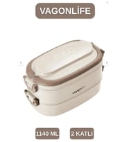 Vagonlife BENTO 1140ML ÇELİK LUNCHBOX 2 KATLI 4 BÖLME YENİ KOLEKSİYON ( ÇORBA KASELİ ) BESLENME KABI (Bej)