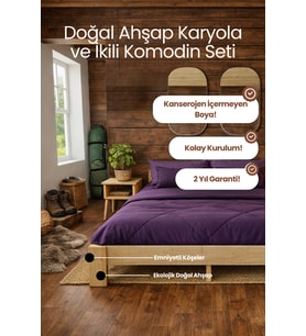 Soft Model Masif Ahşap Karyola ve 2 Adet Komodin Kolay Kurulum Fırınlanmış İthal Sibirya Çamı 120x200 Yatak Uyumlu 2 Adet Komodin