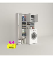 Kenzlife çamaşır makinesi dolabı hayzumsüpürge byz 180*126*55 banyo kiler çift kapaklı arkalıklı + tekli duvar rafı hediyeli (Karışık)