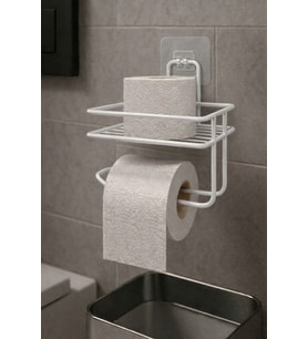 Yapışkanlı Tuvalet Kağıtlığı Delmesiz Vidalamasız Metal Banyo Kağıtlık Askısı Beyaz S-120