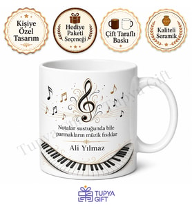 Piyanist Temalı Kişiye Özel Baskılı Kupa Bardak Piyano Hediye Mug