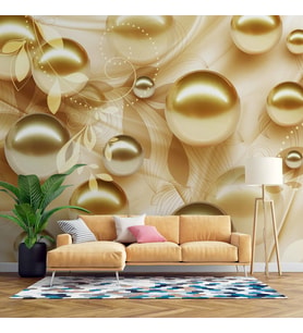 3 Boyutlu Gold Boncuk Desenli Duvar Kağıdı Baskı