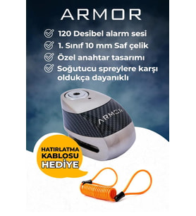 Armor 610 MVA 10 mm Alarmlı Çelik Disk Kilit Motorsiklet Kilidi+Hatırlatma Kablosu