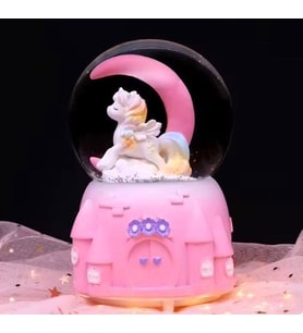 Masallar Diyarında Unicorn Işıklı Müzikli Püskürtmeli Büyük Boy Kar Küresi Pembe
