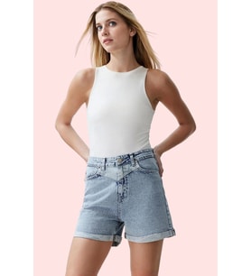 Kadın Yüksek Bel City Short Denim Şort Pamuk Yaz Aylarının Vazgeçilmezi Stilin Buluştuğu Yer (Mavi)