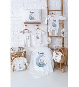 Pia Baby Premium Erkek Yenidoğan Bebek Hediyesi İsme Özel Hastane Çıkışı Set 5071-00 (Ekru)