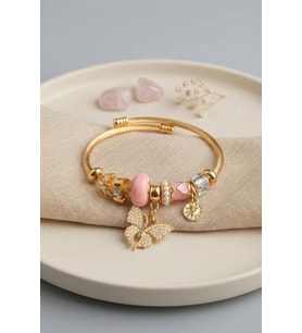 Pembe Kelebek Model Gold Renk Charmlı Bileklik