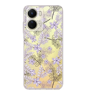 PrintiFy Vivo Y16 Uyumlu Kamera Korumalı Floral Lila Tasarımlı Şeffaf Silikon Kılıf