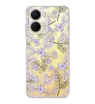 PrintiFy Vivo Y16 Uyumlu Kamera Korumalı Floral Lila Tasarımlı Şeffaf Silikon Kılıf
