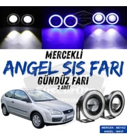 Ford Focus 2 2004-2008 Uyumlu Mercekli Angel Sis Farı Metal 76 mm Mavi Halkalı Gündüz Farı 2 Adet