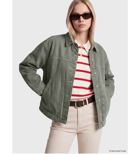LCW Vision Yeşil Gömlek Yaka Oversize Kadın Jean Ceket