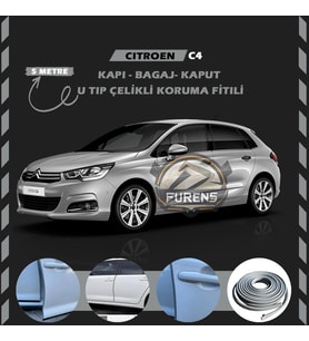 Citroen C4 Oto Araç Kapı Koruma Fitili 5metre Parlak Gri Renk
