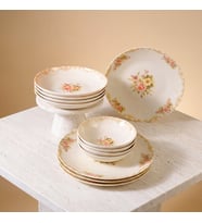 GÜRAL PORSELEN Pembe Vintage Çiçek Desenli 12 Parça 4 Kişilik Yemek Takımı