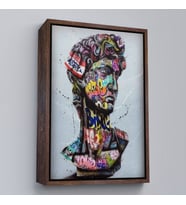Çerçeveli Banksy Antik Kafa Çizimi Renkli Poster, Michelangelo Sokak Sanatı Kanvas Tablo (Siyah)
