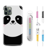 Apple iPhone 11 12 13 14 Pro Max Kılıf Kablo Koruma Spiral Silikon Sevimli Panda 1794