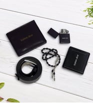 BK Gift Kişiye Özel Cüzdan&Kemer&Çakmak&Sigara Tabakası&Tespih Hediye Seti (Siyah)