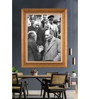 Altın Varaklı Çerçeveli Paspartulu Atatürk Tablo nh16 (Gold)