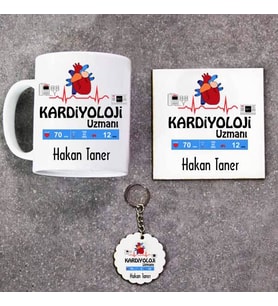Kardiyoloji Uzmanı Kupa Bardak Altlık ve Anahtarlık Hediye Seti (Model 1)