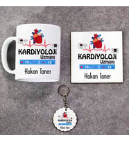 Kardiyoloji Uzmanı Kupa Bardak Altlık ve Anahtarlık Hediye Seti (Model 1)